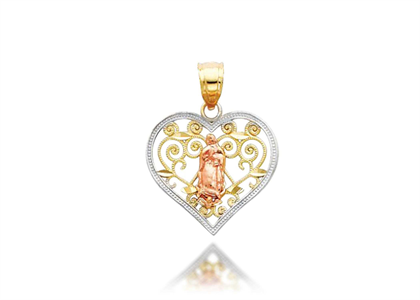 Three Tone Plated Mother Mary Heart Pendant